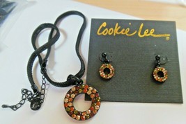 Signed Cookie Lee Austrian Crystal Pendant Necklace &amp; Post Earrings - £25.38 GBP