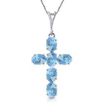 1.5 Carat 14K White Gold Cross Gemstone Necklace Natural Blue Topaz 14&quot;-24&quot; - £313.90 GBP