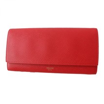 Celine Leather Large Flap Wallet Women Red One Size - $770.45