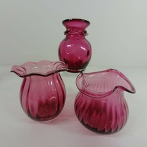 Cranberry Glass Vases 3 pc Lot Hand Blown with Pontil Marks 1 Stamped Pilgram - £67.90 GBP