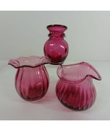 Cranberry Glass Vases 3 pc Lot Hand Blown with Pontil Marks 1 Stamped Pi... - £67.52 GBP