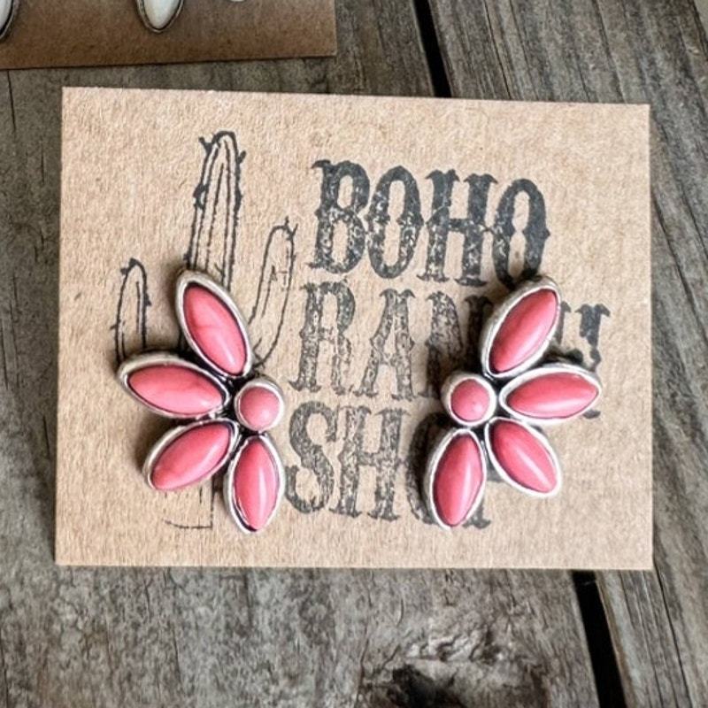 Southwestern Western Stud Post Earrings Coral