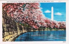 DC District Of Columbia Postcard Washington Monument Cherry Blossoms Tidal Basin - £1.70 GBP