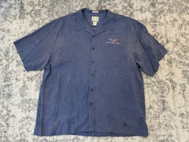 Reyn Spooner Corvette Silk Shirt Mens XXL Blue Camp Hawaiian Palm Muscle... - $19.79