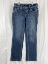 Earl Women&#39;s Size 8P Blue Jeans Embellished Rhinestones Straight Leg Stretch - £16.42 GBP