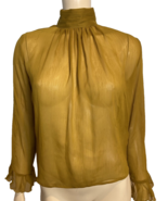 Anthropologie Gold Sheer High Neck Long Sleeve Blouse Size XS - $40.12 CAD
