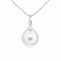 Freshwater Pearl and Diamond Twist Bale Pendant in Silver (Grade- AA, Size- 8MM) - £120.58 GBP