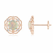Opal Vintage-Style Stud Earrings with Diamond in 14K Gold (Grade-AAAA , 5MM) - £601.85 GBP