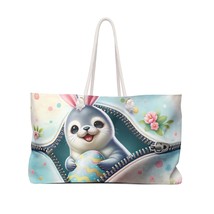 Personalised/Non-Personalised Weekender Bag, Easter, Cute Seal with Bunny Ears,  - £39.08 GBP