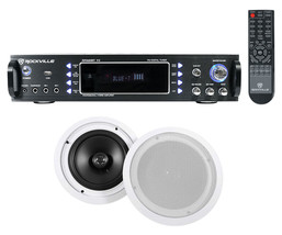 Rockville RPA60BT Home Theater Bluetooth Receiver + (2) 8&quot; In-Ceiling Sp... - $375.65