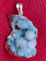 Himalayan Blue Druzy Quartz Crystal In Silver Foil Pendant - £19.61 GBP