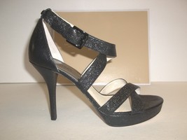 Michael Kors Size 10 M Evie Platform Black Leather Sandals New Womens Shoes - £86.25 GBP