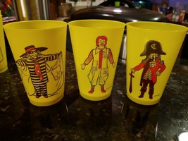 3 Vtg Yellow Plastic McDonald Cups All Different Ronald Burglar Crook - $17.05