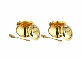 Golden Antique Brass Multipurpose Use 2 Pcs Ghee Pot Pickle Container 250 ML - £31.36 GBP