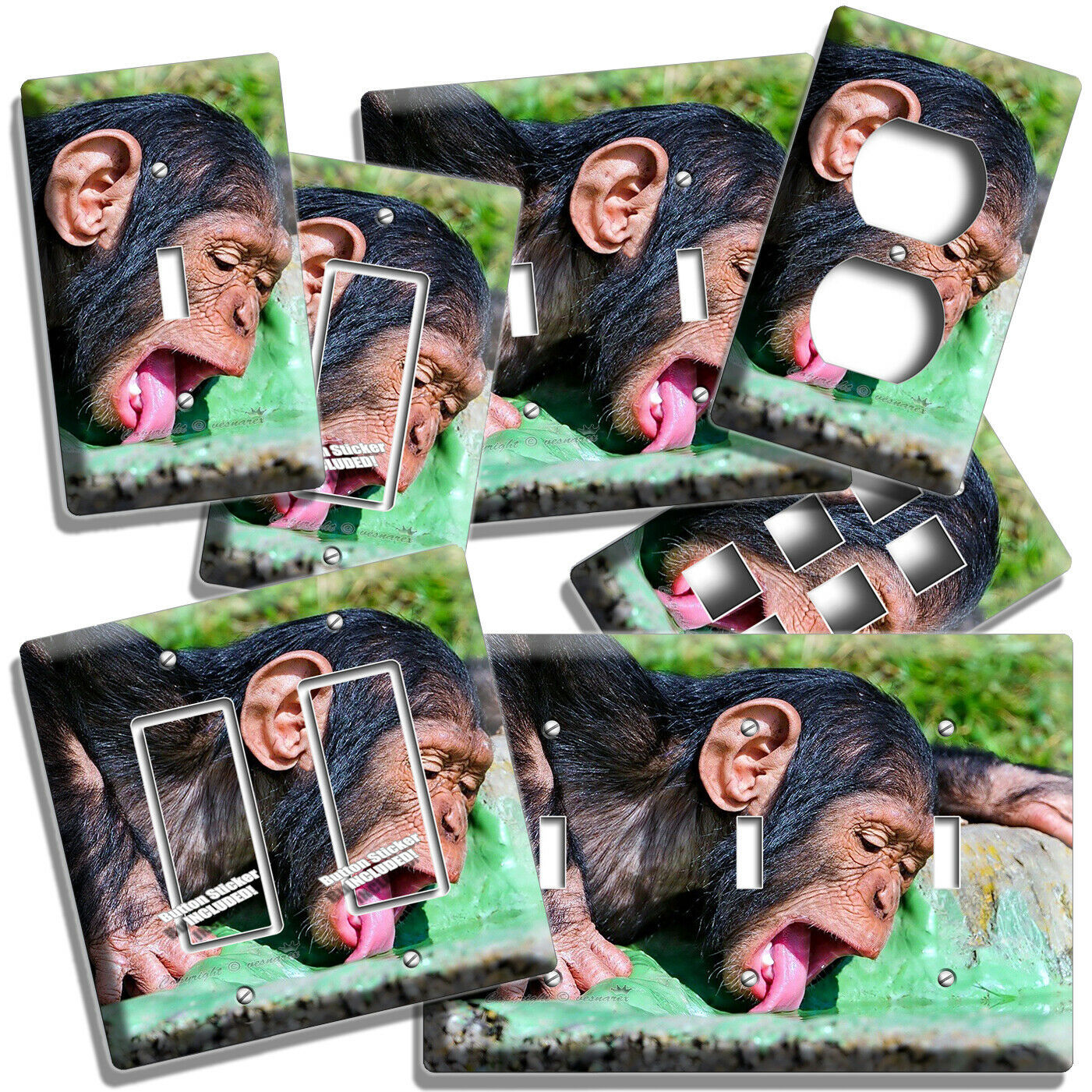 CHIMPANZEE MOKEY WILD CHIMP LIGHT SWITCH OUTLET WALL PLATE ANIMAL ROOM ART DECOR