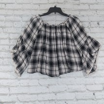 Altar&#39;d State Womens Blouse Small Black White Plaid Bell Sleeve Off the Shoulder - £15.81 GBP