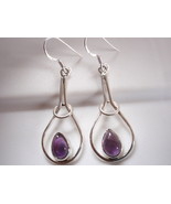 Very Tiny Genuine Amethyst Sterling Silver Dangle Earrings Round - £11.50 GBP