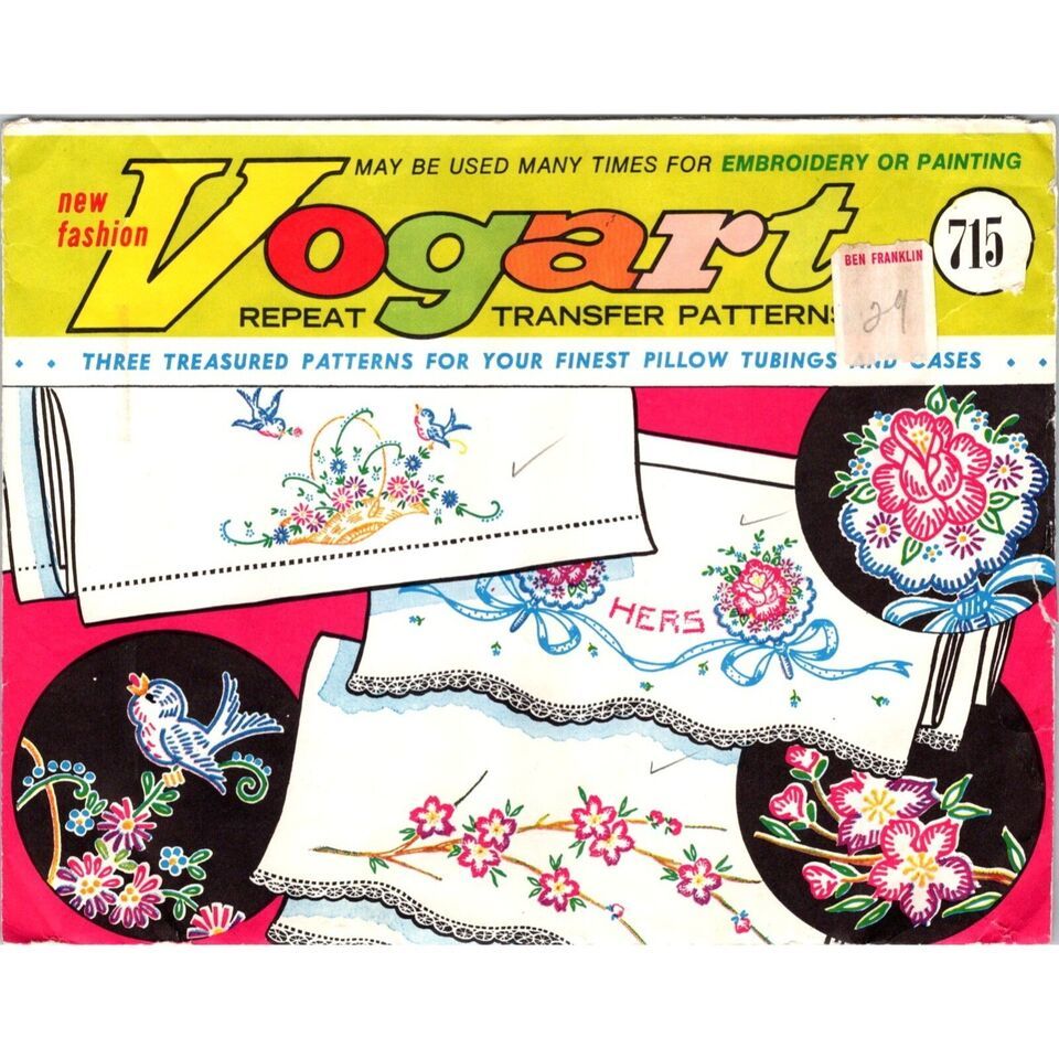 Vintage Vogart Transfer Patterns, 715 Three Treasured Patterns for Tubings - $12.60