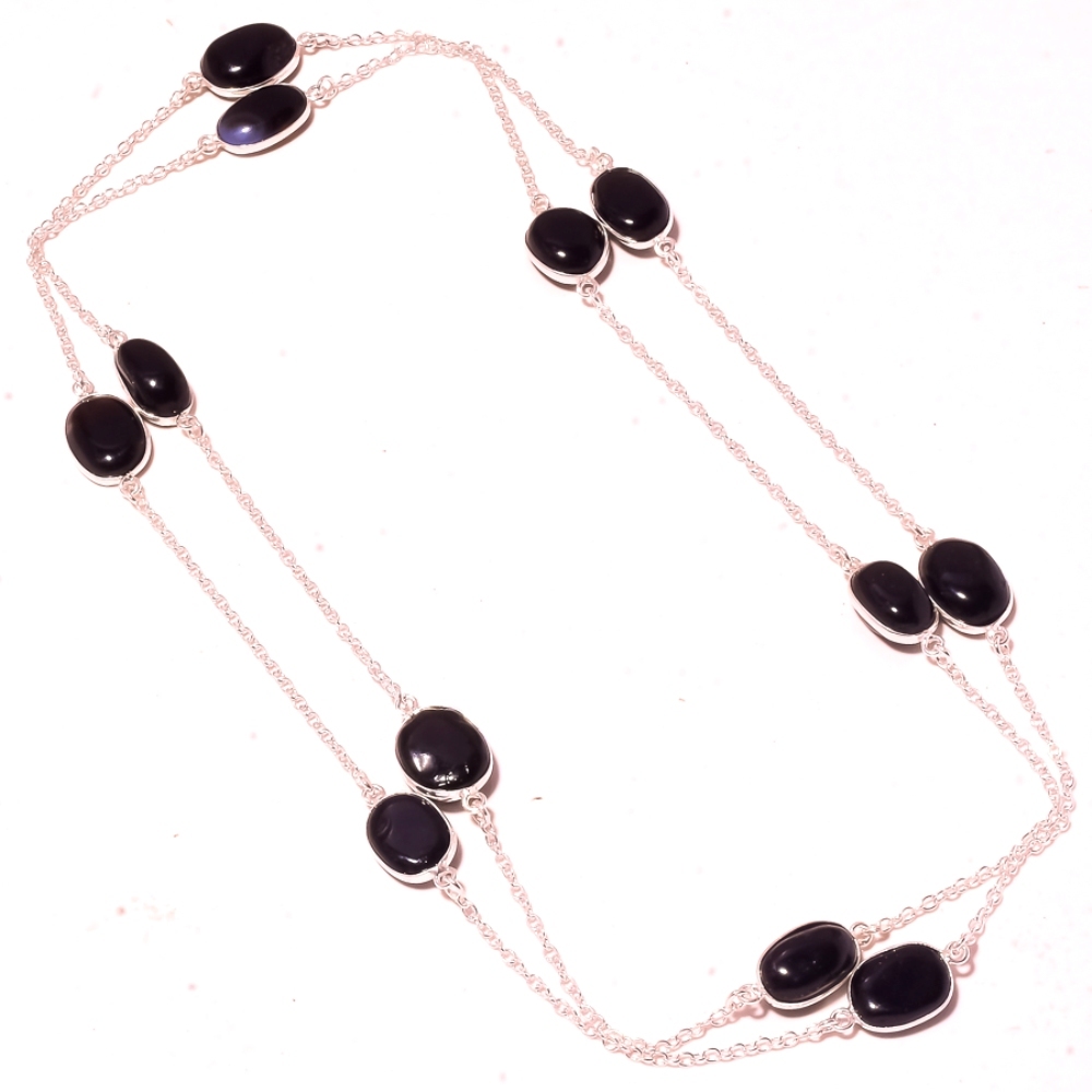 Black Onyx Handmade Gemstone Christmas Gift Necklace Jewelry 36" SA 2000 - £6.20 GBP