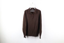 Vintage 70s Streetwear Mens 44 Distressed Knit Collared Pullover Sweater Brown - £43.11 GBP