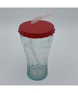 Coca Cola Cup Glass with Bottle Cap Lid Straw Clear Red Plastic - £6.86 GBP