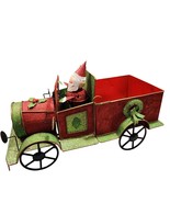 Santa Driving Christmas Truck Green-Red Glitter Tin Metal  Holly &amp; Wreat... - €12,90 EUR