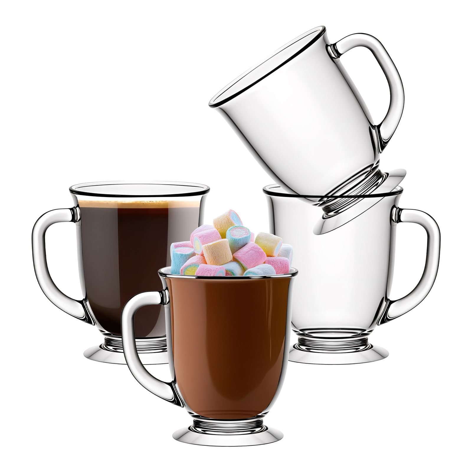 Glass Coffee Mugs Set of 4  15 Oz Clear Glass Cups with Handles, Durabl... - $24.97