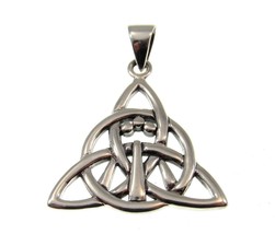 Solid 925 Sterling Silver Celtic Triquetra Knot w/ Awen 3 Rays of Light Pendant - £46.03 GBP