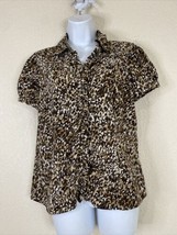 East 5th Womens Size M Petite Brown Ruffle Button Up Shirt Short Sleeve - £5.75 GBP