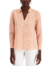 MSRP $70 Alfani Women Zebra-Print Button-Up Blouse Orange Size XL - £11.05 GBP