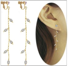 Leaf Chandelier Dangle Clip on Earrings Tassel Crawler Earring Cuff Crystal No - £33.72 GBP