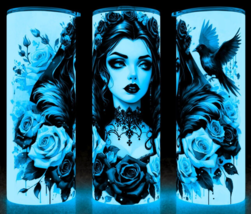 Glow in the Dark Gothic Girl with Roses and Raven Cup Mug Tumbler 20oz - £18.06 GBP