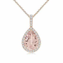 ANGARA Morganite Teardrop Pendant with Diamond Halo in 14K Solid Gold | 18&quot;Chain - £799.74 GBP
