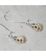 Howlite Skull Crystal Rhinestone Drop Pierced Earrings Handmade Bone Whi... - $9.89