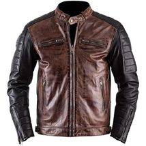 Trends Fashion Cafe Racer Hilstons Cruiser Quilted Brando Motorcycle Leather Jac - £101.82 GBP+