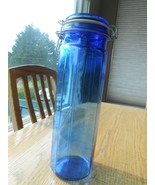 Vintage Cobalt Blue Glass Paneled Canister W/wire Bail Lidded 13&quot;H x 4&quot; Dia - $45.06 CAD