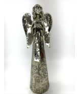 Kirklands Holiday Silver Metal 12&quot; Tall Angel Holding Heart Swirl Texture - $411.84 MXN