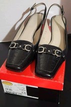 Talbots Black Croc Embossed Leather Closed Open Toe Slingback Pumps Sz 9 M - £18.89 GBP