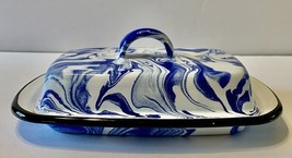 Enamel Splash Ware Butter Dish Blue/White NIB Vintage Farmhouse Style - $14.85