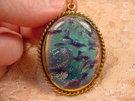 (#DB-803) Dichroic Glass Brass Pendant Jewelry Blue Green Silver - £19.10 GBP