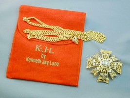Large Kenneth J Lane KJL Jeweled Maltese Cross Enhancer Pin Necklace NIP - £99.91 GBP