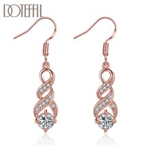 DOTEFFIL 925 Silver Rose Gold AAA Zircon Earring Romantic For Woman Fashion Wedd - £15.39 GBP