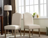 Tan Mod Urban Style Solid Wood Nailhead Fabric Padded Parson Chairs From - $232.99