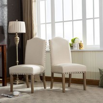 Tan Mod Urban Style Solid Wood Nailhead Fabric Padded Parson Chairs From - £184.26 GBP