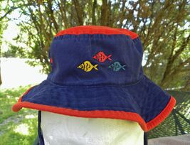 Y2k Gymboree Fish Boonie Hat 2 tone Cap with Straps Size 0-6 month Vinta... - $19.72