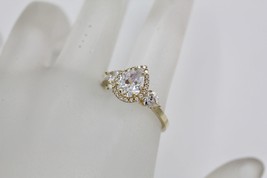 14K Yellow Gold Cubic Zirconia Three Stone Halo Pear Shape Engagement Ring Sz 7 - £274.49 GBP