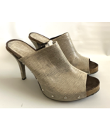 Donald J. Pliner Ginet S4 Leather Studded Metallic Gray 4”Heeled Mules Shoes - $39.95