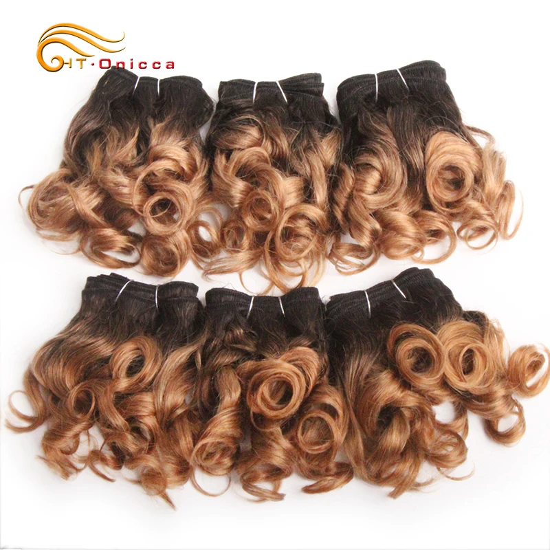 6 Pcs/Lot Curly Hair Bundles 8 Inch Ombre Brazilian Hair Weave Bundles Color - £32.43 GBP+