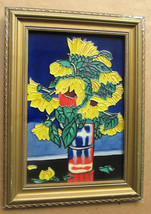 Handmade &amp; Handpainted &quot;Sunflowers&quot; Stained Glass Painting Collectible A... - £137.66 GBP