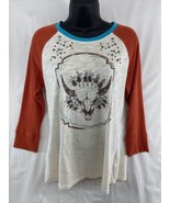 Ariat 3/4 Sleeve Shirt Native American Buffalo Skull Rhinestone Studs Wo... - $33.24